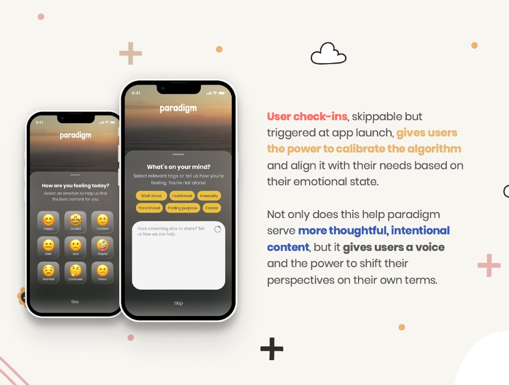 Paradigm — skippable user check-ins for mood and emotional calibration at app launch