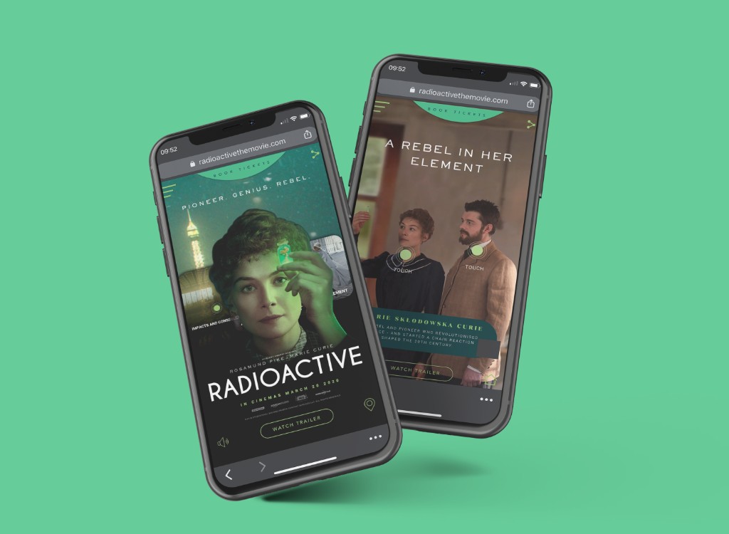 Radioactive promotional website — mobile layouts