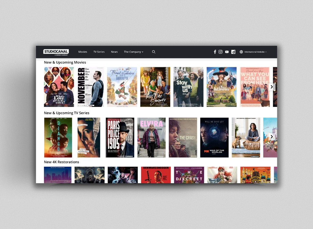 STUDIOCANAL homepage — New & Upcoming Movies and TV Series content rails